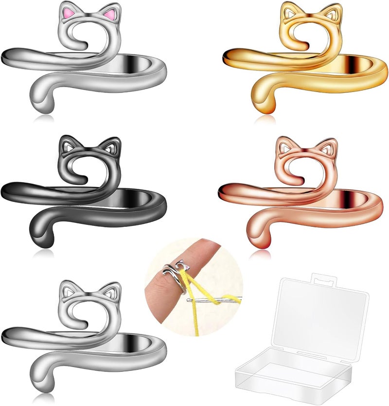 FOUSNOW 5 Pcs Crochet Ring, Adjustable Crochet Tension Rings, Yarn Ring for Finger Knitting Loop Accessories Tools, Yarn Rings for Women Mother Grandma - Image 1